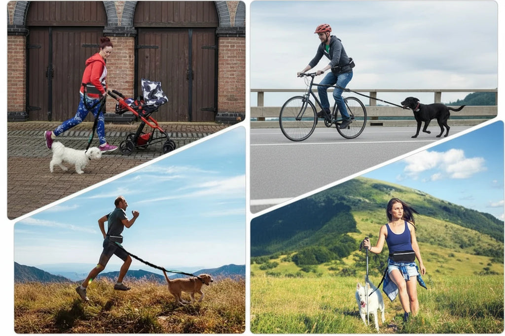 Laisse Mains Libres Rétractable pour Chien-Réfléchissante avec Sac Ceinture